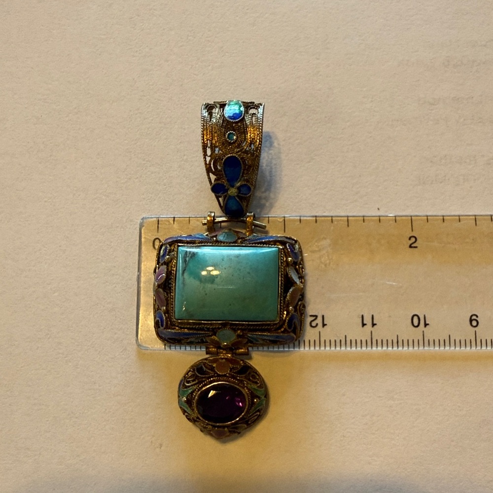 Gold-Tone Pendant Necklace with Turquoise and Amethyst Source Unknown - Picture 10 of 12